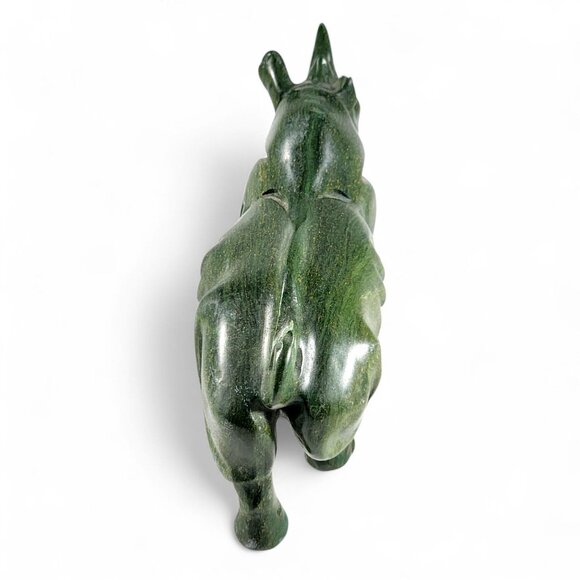 Hand Carved Green Stone Rhino Figurine Signed SP Safari Animal Vintage Sculpture - Picture 5 of 8